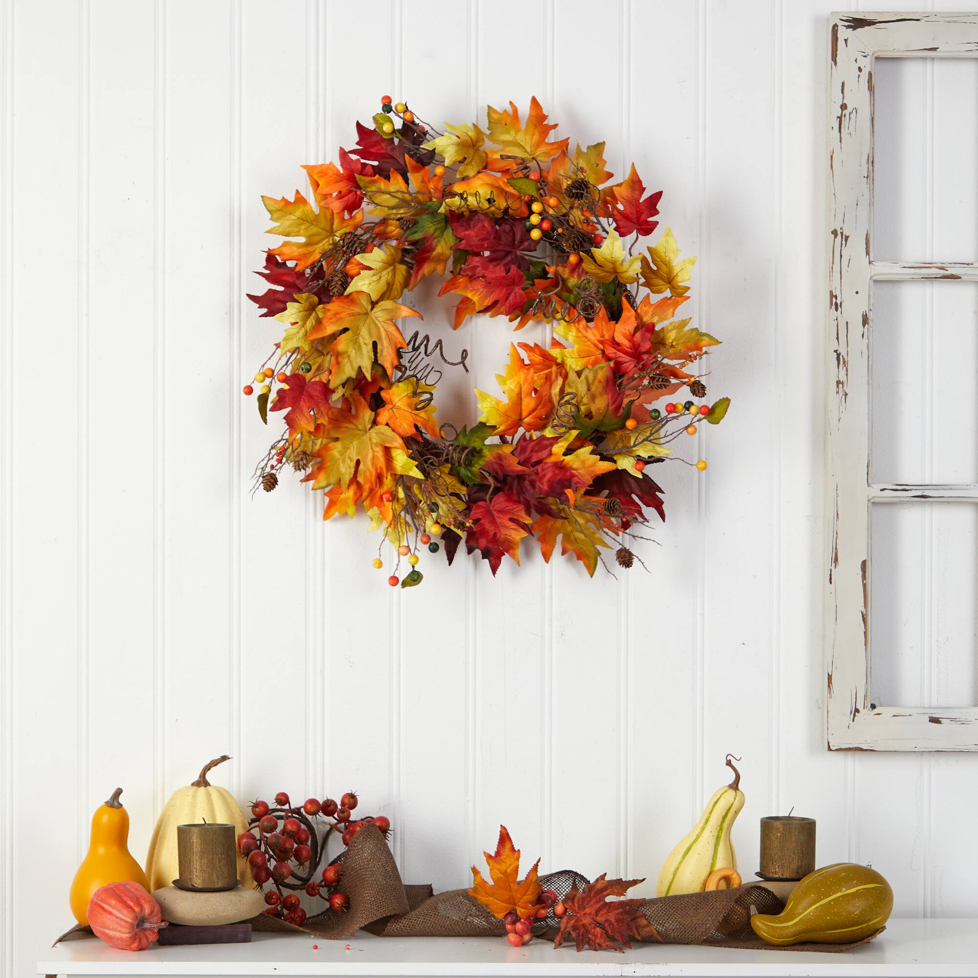 24" Autumn Maple Leaf & Berries Fall Wreath